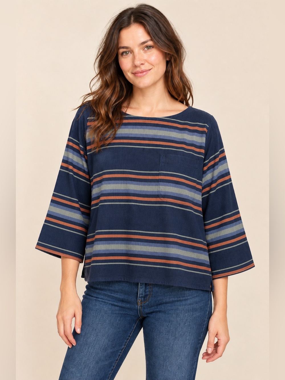 Patagonia Catbells Striped Organic Cotton Boxy Top Women’s L